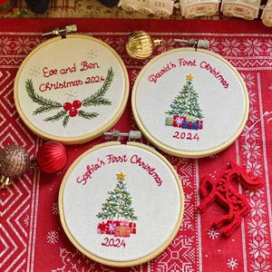Embroidered Christmas Ornaments - Personalized Hand Embroidered Ornament - Baby&#39;s First Christmas Ornament Keepsake - Come With Ribbon Bow