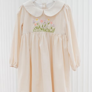 Hand Embroidered Baby Dress, Flower Girl Dress, Linen Dress with Wild Flowers, Toddler Linen Dress,1st Birthday Girl Dress