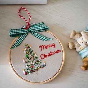 Personalized Christmas Ornaments - Hand Embroidered Ornaments - Baby&#39;s First Christmas Ornament Keepsake - Embroidered Hoop Art