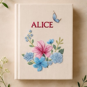 Personalized HAND Embroidered Notebook, Handmade Fabric Notebook, Custom Diary, Daisy Notebook, Fabric Hard Cover Journal, Custom Notebook