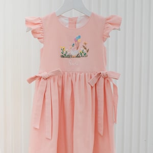 Hand Embroidered Baby Dress, Silly Goose Linen Dress with Wild Flowers, Toddler Linen Dress,1st Birthday Girl Dress, Kids Clothing