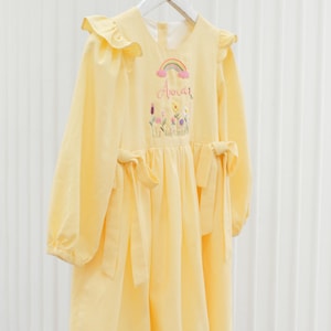Hand Embroidered Baby Dress, Rainbow Linen Dress with Wild Flowers, Toddler Linen Dress,1st Birthday Girl Dress, Flower Girl Dress