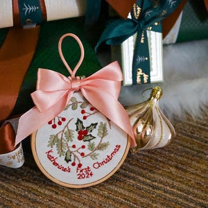 Personalized Christmas Ornaments - Hand Embroidered Ornaments - Baby&#39;s First Christmas Ornament Keepsake - Embroidered Hoop Art