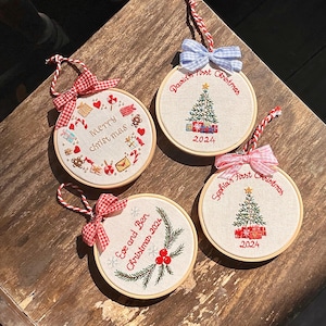 Personalized Christmas Ornaments - Hand Embroidered Ornaments - Baby&#39;s First Christmas Ornament Keepsake - Embroidered Hoop Art