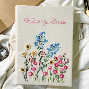 Personalized HAND Embroidered Notebook, Handmade Fabric Notebook, Custom Diary, Daisy Notebook, Fabric Hard Cover Journal, Custom Notebook