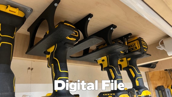 Drill holder STL File / Tool holder / Cordless Drill Holder / Under Mount Drill Holder 3D Printer File.  Workshop Organization