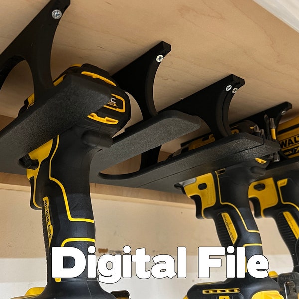 Drill holder STL File / Tool holder / Cordless Drill Holder / Under Mount Drill Holder 3D Printer File.  Workshop Organization