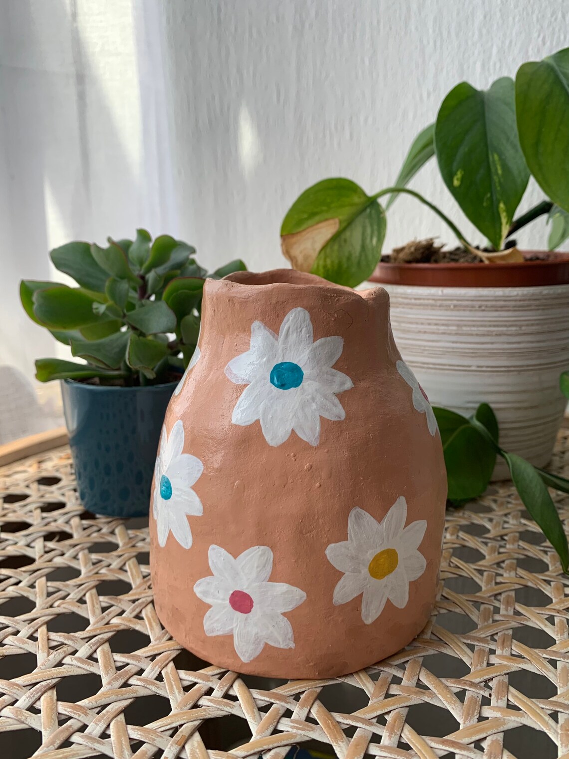 Air Drying Clay Decorative Floral Vase Etsy
