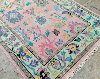 Pink Green Oushak Carpet 9x12, Large Oriental Oushak Rug, Floral Pink Wool Oushak Carpet 12x15, 10x14 15x15 Oushak