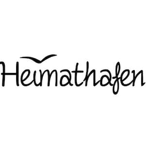 Peut inclure: Texte manuscrit en encre noire qui dit "Heimathafen" avec un petit oiseau volant au-dessus du texte.