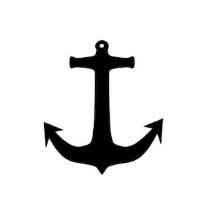 Könnte beinhalten: Eine schwarze Ankersilhouette mit abgerundeter Spitze und zwei gebogenen Armen.