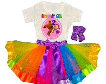 Masha and the Bear Party 4th Birthday Tutu Outfit Personalized Name option
