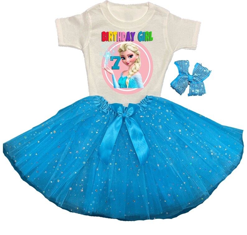 Frozen Elsa Tutu 7th Birthday Dress Name Personalized Outfit Custom Family Matching Shirt Age Name Baby Girl 1st,2nd,3rd,4th,5th,6th,7th.