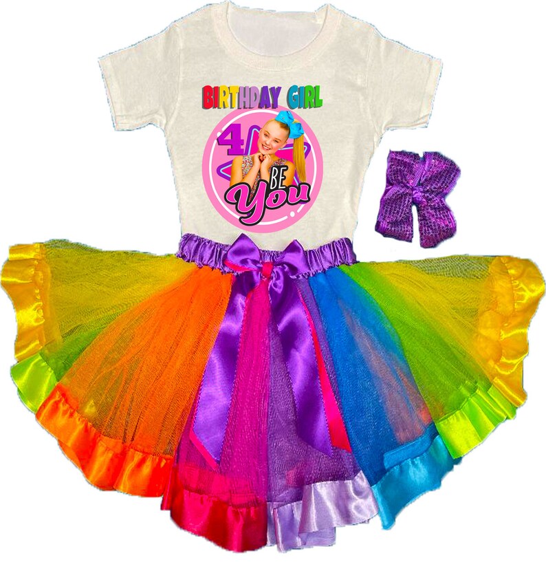 JoJo Siwa Rainbow Tutu 4th Birthday Dress Name Personalized Outfit Custom Family Matching ShirtAge Girl 1st,2nd,3rd,4th,5th,6th,7th.