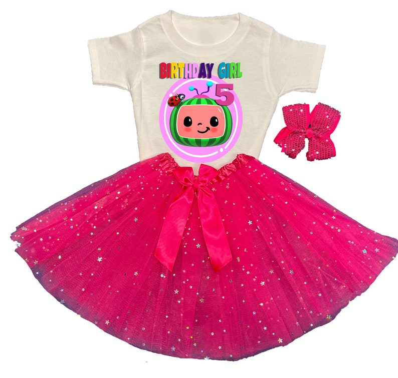 Coco Melon Tutu 5th Birthday Dress Name Personalized Outfit Custom Family Matching Shirt Age Name Baby Girl 1st,2nd,3rd,4th,5th,6th,7th.
