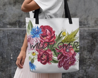 Wildflowers Tote Bag/Wildflower/Wildflowers/Tote Flower Bag/Peony/Poppies/Wildflowers/Shopping Bag/Beach Bag/Pink Flowers/Blue Flowers