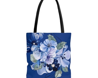 Tote Bag/Blue/Blue Floral Design Tote/Flowers/Blue Flower Bag/Nature/Blue Tote/Women Bag/Shopping Bag/Gift/Favor/Birthday Gift/Bags/Purses