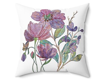 Pink And Lilac Poppies/ Flowers/ Wildflowers/ Spun Polyester Square Pillow