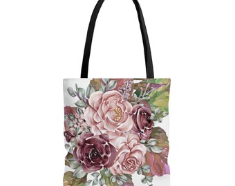 Tote Bag/Pink Roses Bag/Floral Design Bag/Flower Bag/Custom Bag/Roses Shopping Bag/Flowers/Sport Bag/Yoga Bag/Gift/