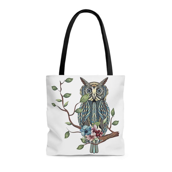 AOP Totote Bag/owl and Leaves Design Bag/nature Design - Etsy