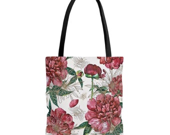 Tote/Peony Purse/ Bag/Peony Sunflowers And Bees Bag/Peony Shopping Bag/Bees And Peonies Beach Bag/Vacation Bag/Gift/For Mom