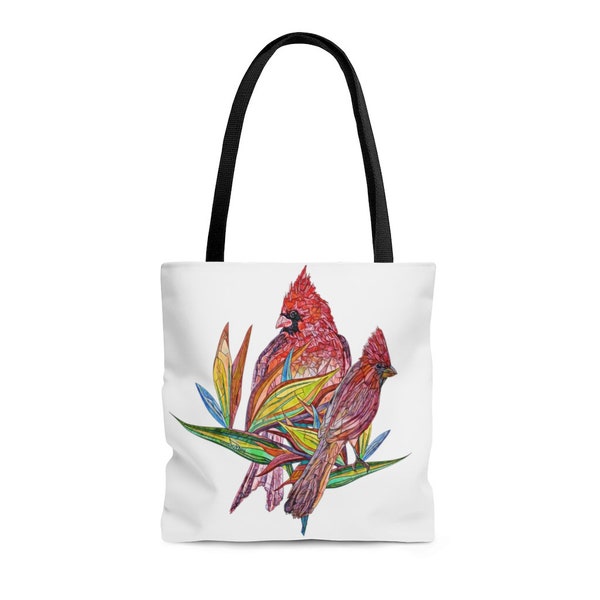 Tote Bag/ Flowers And Birds Bag/ Tropical Flowers Design Bag/ Red Birds/ Spiritual Birds Bag/Vacation Bag/ Shopping Bag/Yoga Bag