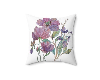 Poppies/Poppy/Spun Polyester Square Pillow/Flower Pillow/Patio Poppies Pillow/Pink Poppies/ Dorm Decor/Home Decor