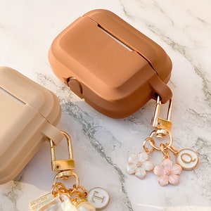 Customized Airpod Pro Gen 3 Case with Personalized Letter Initials,  Personalized AirPods case with keychain, cute gift, neutral beige