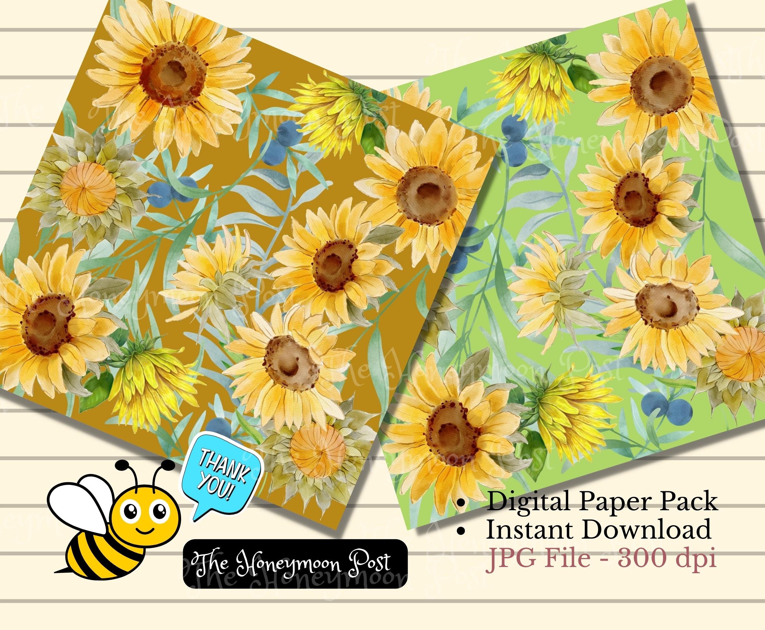 Instant Download SUNFLOWER Floral Paper Pack 14, Ephemera Sheets ...