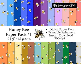 Instant Download Bumble Bee Insect Paper Pack 24 Ephemera Sheets, Printable Scrapbook Journal Craft Supplies, Digital Collage, 12x12, 300dpi
