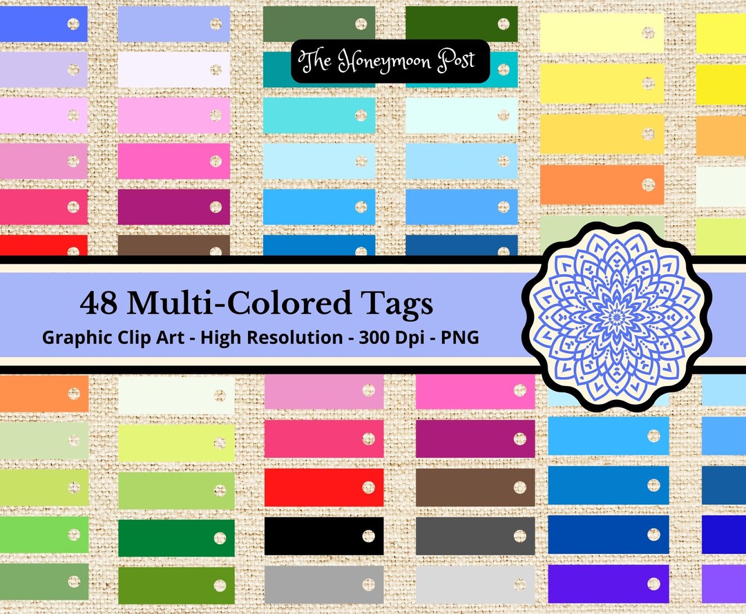 Instant Download Clip Art, 48 Digital Tags Label Elements, Rainbow ...