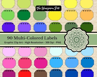 Descarga instantánea clip art, 90 etiquetas digitales Etiquetas Elementos, Colores del arco iris, Corazones, Archivo PNG, Scrapbook Journal Craft Imágenes de uso comercial