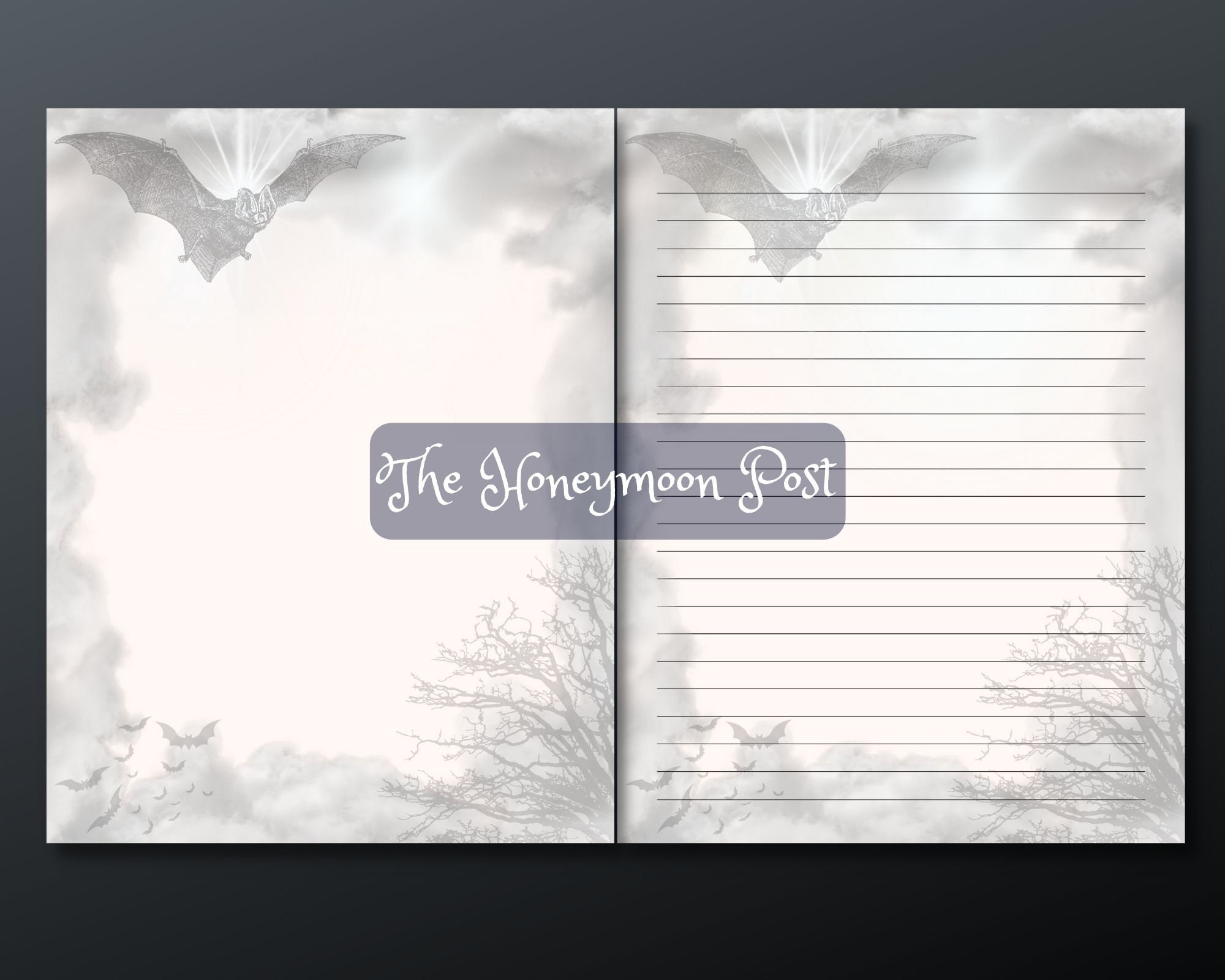 Instant Download Printable Stationery Witchy Paper Pack, Gothic Bats ...
