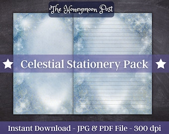 Sofortiger Download Druckbares Briefpapier Witchy Paper Pack, Celestial Stars, US Letter, Jpg Pdf, Digital Sheets, Linierte Journal Seiten