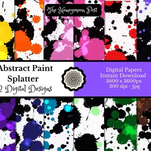 Instant Download Paint Splatter Digital Paper, 12 Sheets, Rainbow Colors, Printable DIY Scrapbook Junk Journal Elements, Craft, Collage, JPG