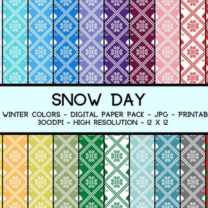 Instant Digital Download Papier Pack Schneeflocken und Rentier Bilder Winterfarben druckbare DIY Geschenkkarte Scrapbook Journal Bastelpapier