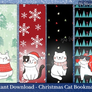 Sofortiger Download druckbare Lesezeichen, süße Weihnachtskatzen Lesezeichen, jpg pdf, digitale Collage, 1 Blatt