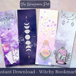 Instant Download Printable Witch Bookmarks, Witchy Magic Moon Bookmarks, jpg pdf, Digital Collage, 1 Sheet
