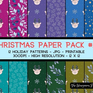 Instant Digital Download Papierpackung Weihnachten Rentier Urlaub Schneeflocke Bilder Gedämpfte Juwel Schattierungen Druckbare DIY Geschenkkarte Scrapbook Journal