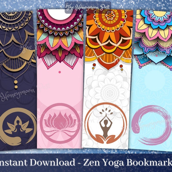 Instant Download Printable Yoga Bookmarks, Zen Meditation Theme, Set of 4, jpg pdf png, Digital Collage