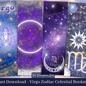 Instant Download Printable Bookmarks, Virgo Zodiac Celestial Bookmarks, jpg pdf, Digital Collage, 1 Sheet