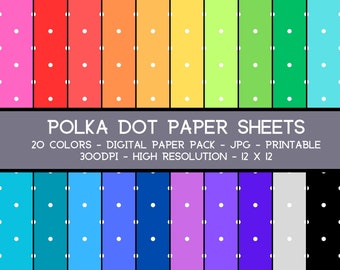 Instant Download, Polka Dot Background Paper Pack, Rainbow Colors, Printable Scrapbook Journal Craft, Digital Collage, Clip Art, Stationery
