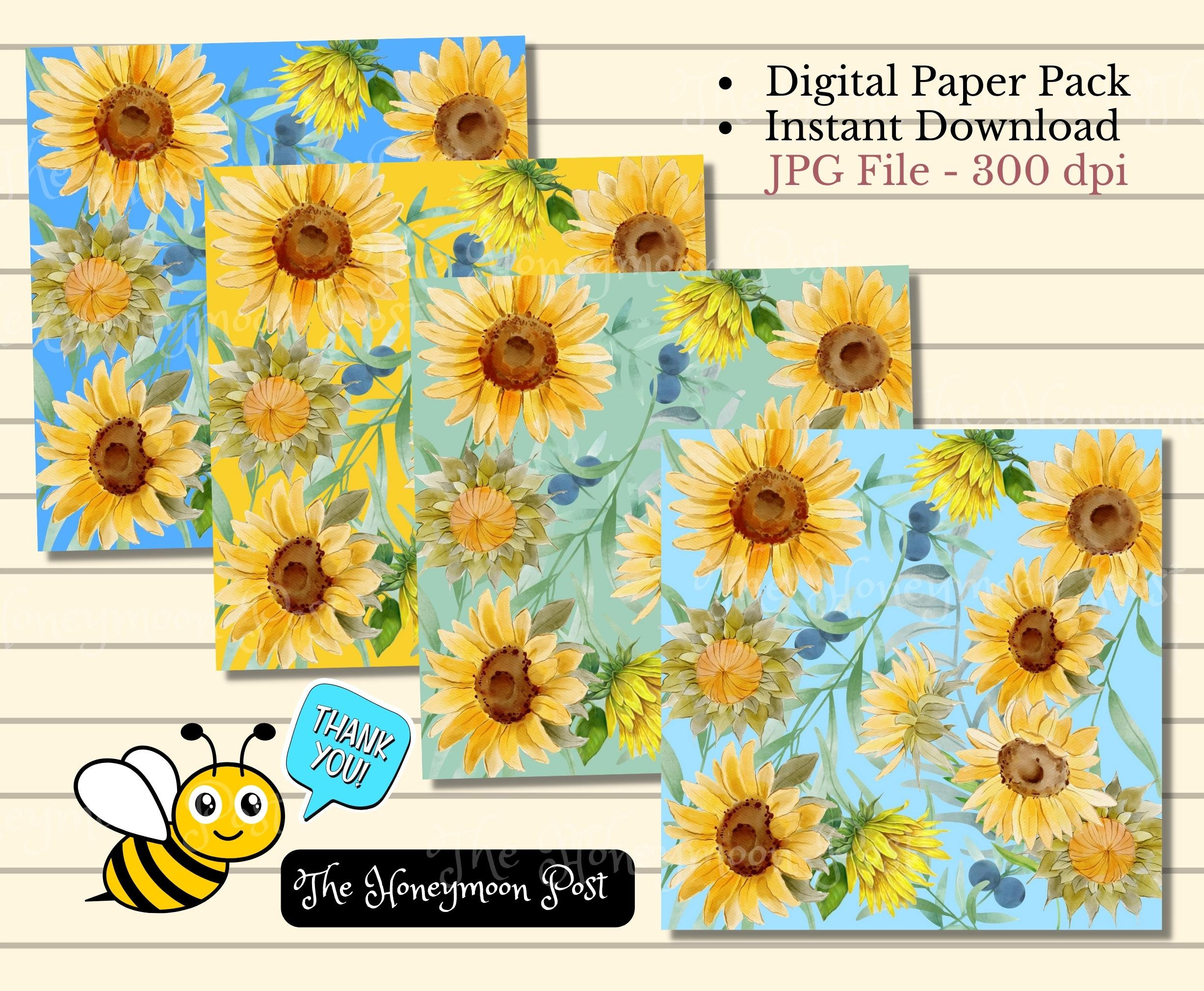 Instant Download SUNFLOWER Floral Paper Pack 14, Ephemera Sheets ...