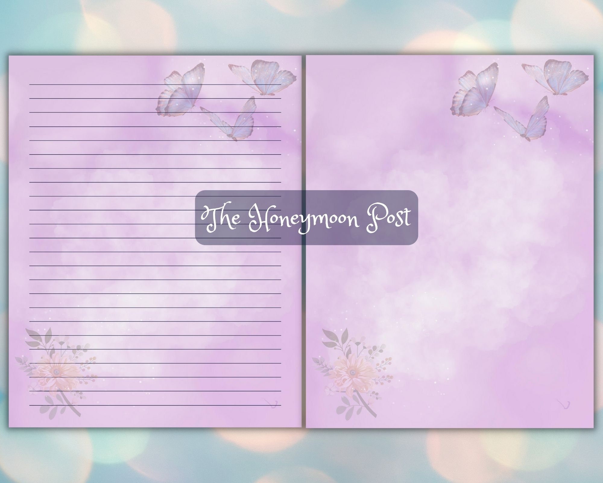 Instant Download Printable Stationery Pastel Paper, Dainty Butterflies ...