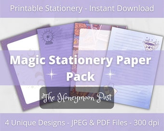 Sofortiger Download Druckbares Briefpapier Pack, Magisches Witchy Thema, A4 Größe, Jpg Pdf, Digitale Collage Sheets, Linierte leere Journal Seiten