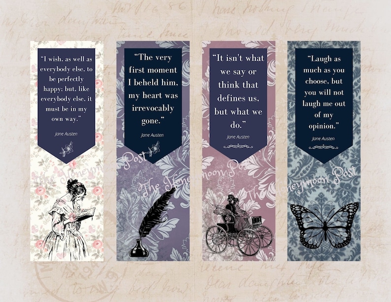 Instant Download Printable Bookmarks, Jane Austen Regency Inspired, Jpg ...