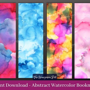 Instant Download Printable Bookmarks, Colorful Abstract Watercolor Bookmarks, jpg pdf, Digital Collage, 1 Sheet