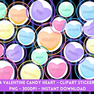Instant DOWNLOAD - Digital Clipart Valentine Candy Herzen 114 PNG Sticker Bilder Transparent Hintergrund Pastell Scrapbook Journal Karten Basteln