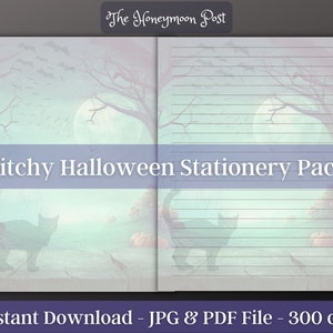 Sofortiger Download Druckbares Briefpapier Witchy Paper Pack, Halloween Themen, US Letter, Jpg Pdf, Digital Sheets, Linierte Journal Seiten Bild 1
