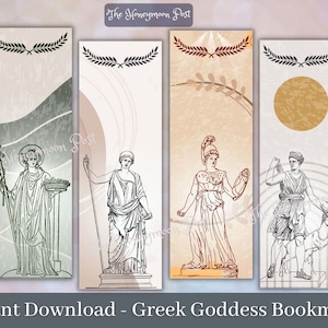 Segnalibri stampabili delle dee greche antiche stampabili con download istantaneo, mitologia delle streghe Set di 4, jpg pdf png, collage digitale